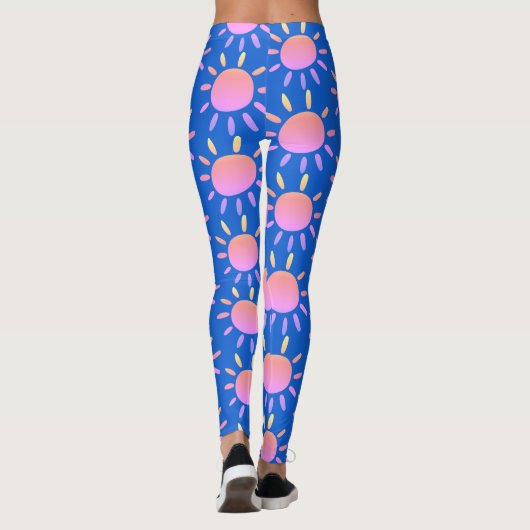 Modern Abstract blauw en roze zon zomerpatroon Leggings (Achterkant)