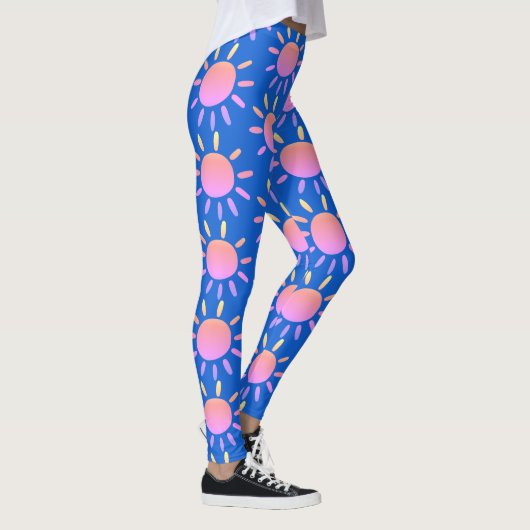 Modern Abstract blauw en roze zon zomerpatroon Leggings (Rechts)