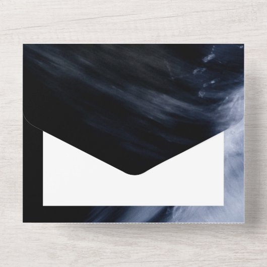 Modern Abstract blauw en zwart Geen enveloppe vere All In One Uitnodiging (Achterkant)