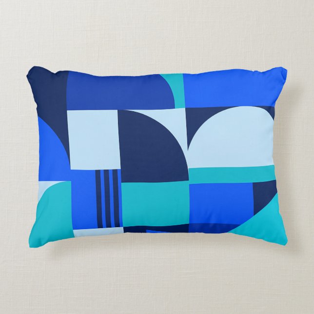 Modern Abstract Blauw Geometrisch Vormen Patroon Accent Kussen (Voorkant)