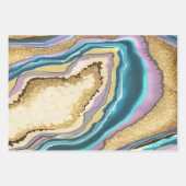 Modern Abstract Blauw Goud Geode Gemstone Inpakpapier Vel (Voorkant 3)
