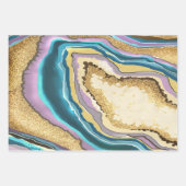Modern Abstract Blauw Goud Geode Gemstone Inpakpapier Vel (Voorkant 2)