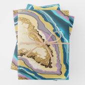 Modern Abstract Blauw Goud Geode Gemstone Inpakpapier Vel (In situ)
