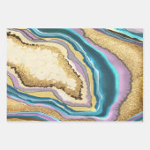 Modern Abstract Blauw Goud Geode Gemstone Inpakpapier Vel (Voorkant)