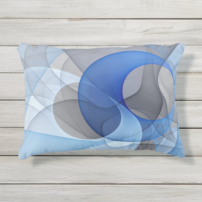 Modern Abstract Blauw Grijs Fractal Art Graphic Buitenkussen (Voorkant)