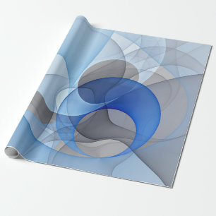 Modern Abstract Blauw Grijs Fractal Art Graphic Cadeaupapier