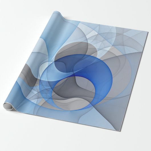 Modern Abstract Blauw Grijs Fractal Art Graphic Cadeaupapier (Uitgerold)