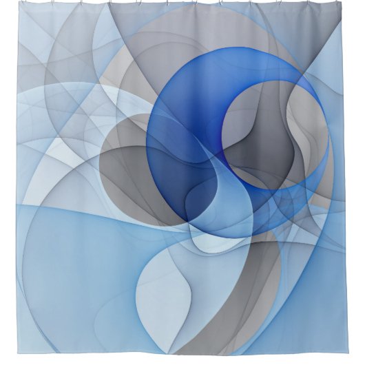 Modern Abstract Blauw Grijs Fractal Art Graphic Douchegordijn (Voorkant)