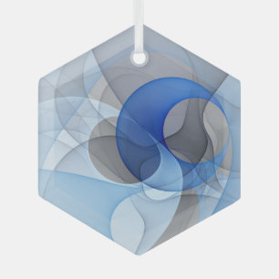 Modern Abstract Blauw Grijs Fractal Art Graphic Glas Ornament