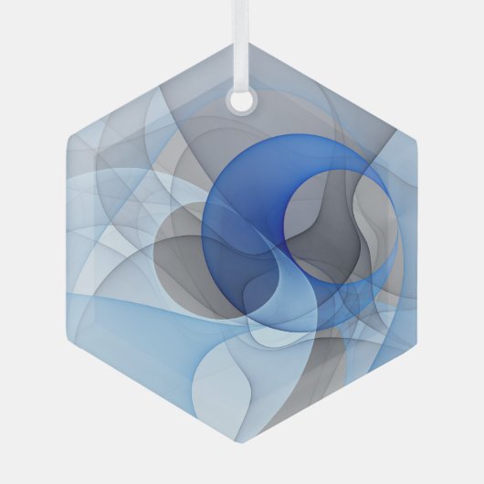 Modern Abstract Blauw Grijs Fractal Art Graphic Glas Ornament (Voorkant)