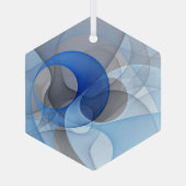 Modern Abstract Blauw Grijs Fractal Art Graphic Glas Ornament (Achterkant)