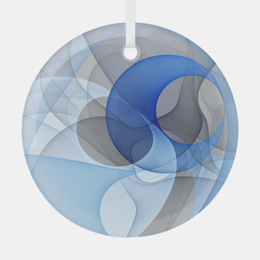 Modern Abstract Blauw Grijs Fractal Art Graphic Glas Ornament (Voorkant)