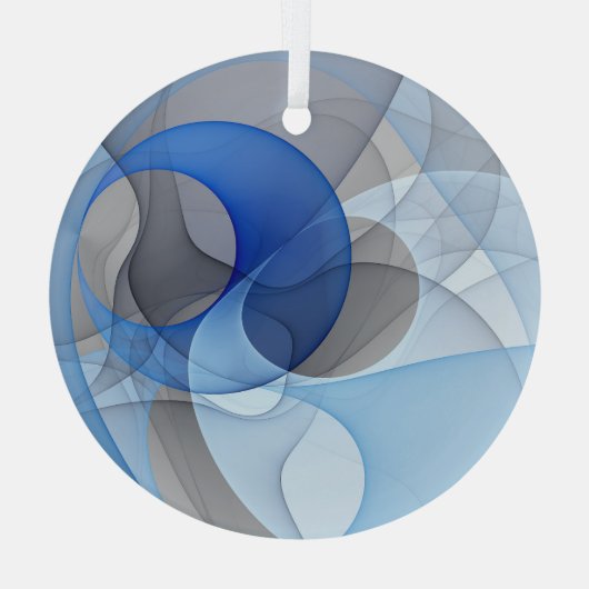 Modern Abstract Blauw Grijs Fractal Art Graphic Glas Ornament (Achterkant)