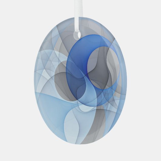 Modern Abstract Blauw Grijs Fractal Art Graphic Glas Ornament (Voorkant links)