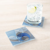 Modern Abstract Blauw Grijs Fractal Art Graphic Glazen Onderzetter (Schuin)