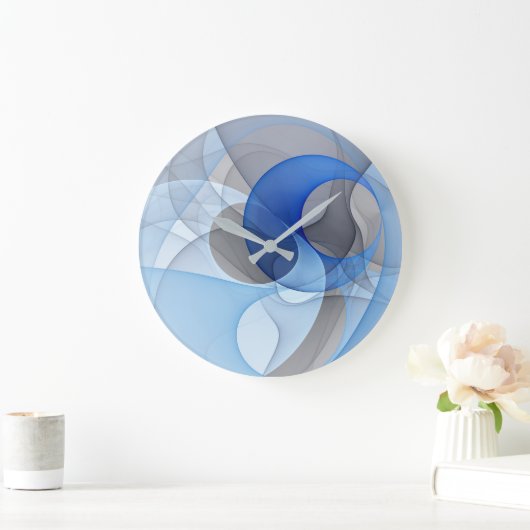 Modern Abstract Blauw Grijs Fractal Art Graphic Grote Klok (Huis)