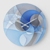 Modern Abstract Blauw Grijs Fractal Art Graphic Grote Klok (Voorkant)