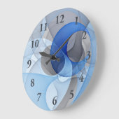 Modern Abstract Blauw Grijs Fractal Art Graphic Grote Klok (Hoek)