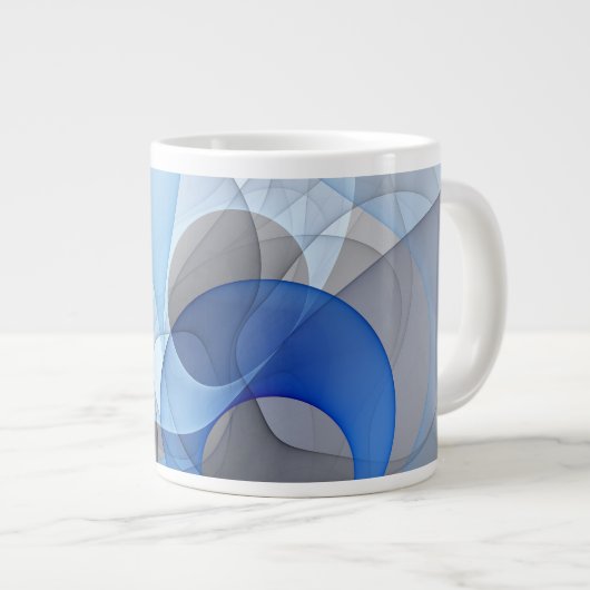 Modern Abstract Blauw Grijs Fractal Art Graphic Grote Koffiekop (Voorkant rechts)