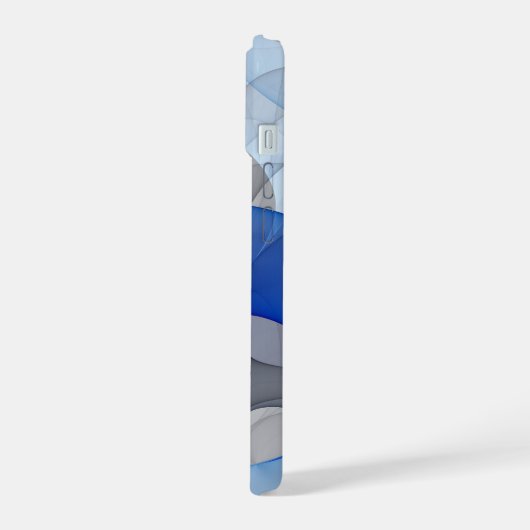Modern Abstract Blauw Grijs Fractal Art Graphic iPhone 15 Case (Linkerkant)