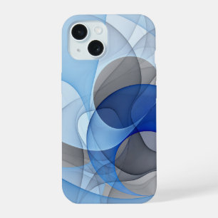 Modern Abstract Blauw Grijs Fractal Art Graphic iPhone 15 Case