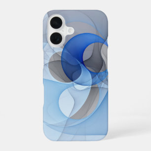 Modern Abstract Blauw Grijs Fractal Art Graphic iPhone 16 Hoesje