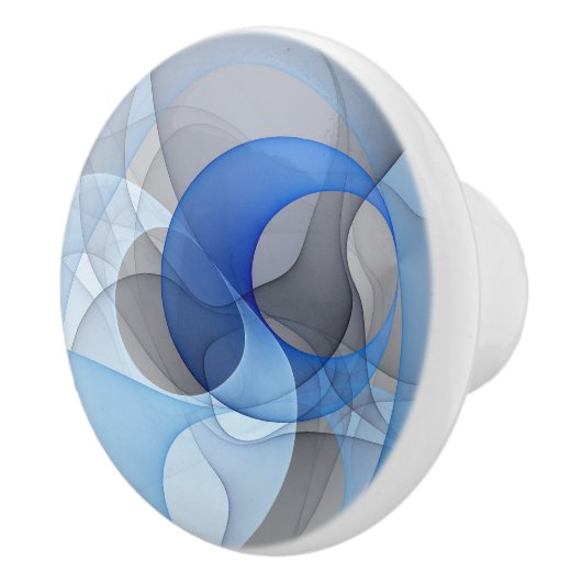 Modern Abstract Blauw Grijs Fractal Art Graphic Keramische Knop (Rechts)