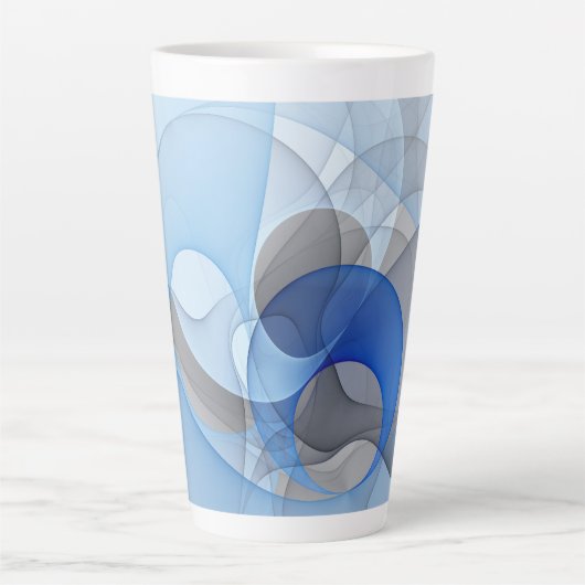 Modern Abstract Blauw Grijs Fractal Art Graphic Latte Mok (Voorkant)