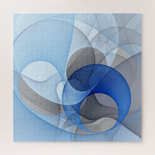 Modern Abstract Blauw Grijs Fractal Art Graphic Legpuzzel (Horizontaal)