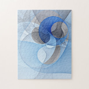 Modern Abstract Blauw Grijs Fractal Art Graphic Legpuzzel