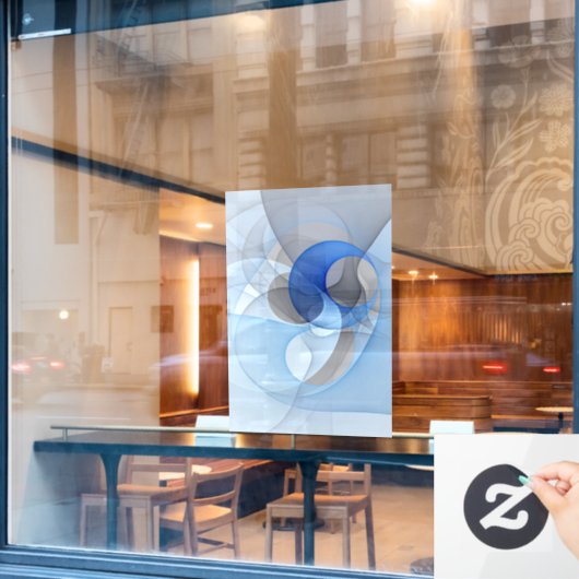 Modern Abstract Blauw Grijs Fractal Art Graphic Raamsticker (Cafe Raam)