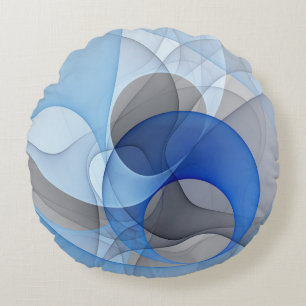 Modern Abstract Blauw Grijs Fractal Art Graphic Rond Kussen