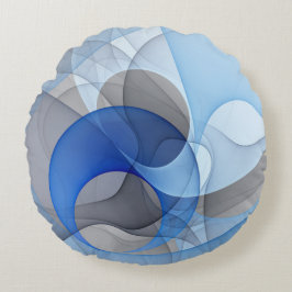 Modern Abstract Blauw Grijs Fractal Art Graphic Rond Kussen