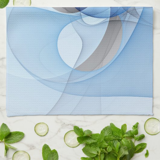 Modern Abstract Blauw Grijs Fractal Art Graphic Theedoek (Gevouwen)