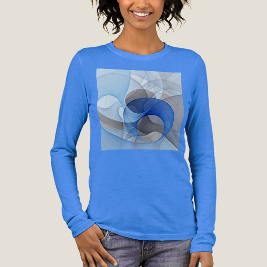 Modern Abstract Blauw Grijs Fractal Art Graphic Tri-Blend Shirt (Voorkant)