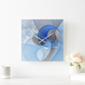 Modern Abstract Blauw Grijs Fractal Art Graphic Vierkante Klok (Huis)