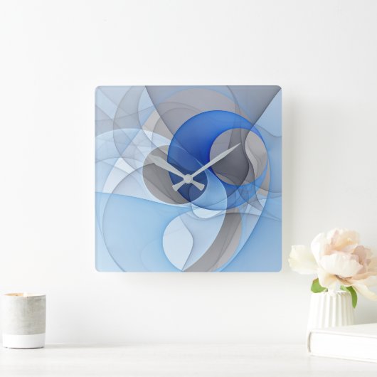 Modern Abstract Blauw Grijs Fractal Art Graphic Vierkante Klok (Huis)