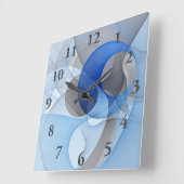 Modern Abstract Blauw Grijs Fractal Art Graphic Vierkante Klok (Hoek)