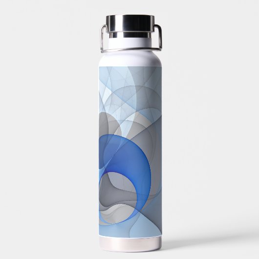 Modern Abstract Blauw Grijs Fractal Art Graphic Waterfles (Achterkant)