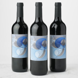 Modern Abstract Blauw Grijs Fractal Art Graphic Wijn Etiket