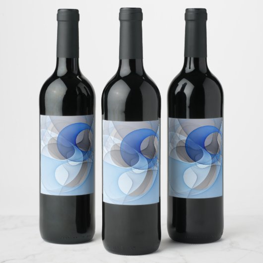 Modern Abstract Blauw Grijs Fractal Art Graphic Wijn Etiket (Flessen)