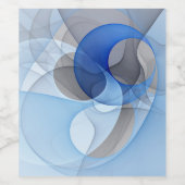 Modern Abstract Blauw Grijs Fractal Art Graphic Wijn Etiket (Enkel label)