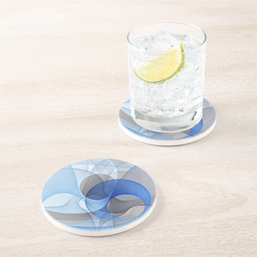 Modern Abstract Blauw Grijs Fractal Art Graphic Zandsteen Onderzetter (Zijkant)