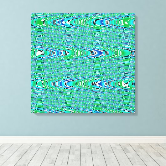 Modern Abstract blauw groen golfpatroon Canvas Afdruk (Insitu (Houten vloer))