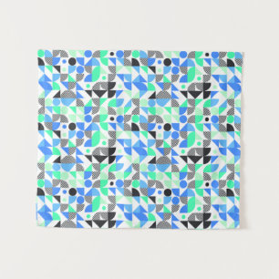 Modern Abstract Blauw Mint Zwart geometrisch patro Wandkleed