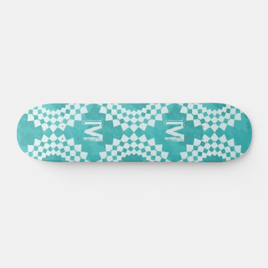 Modern Abstract blauw Monogram Persoonlijk Skateboard (Horizontaal)