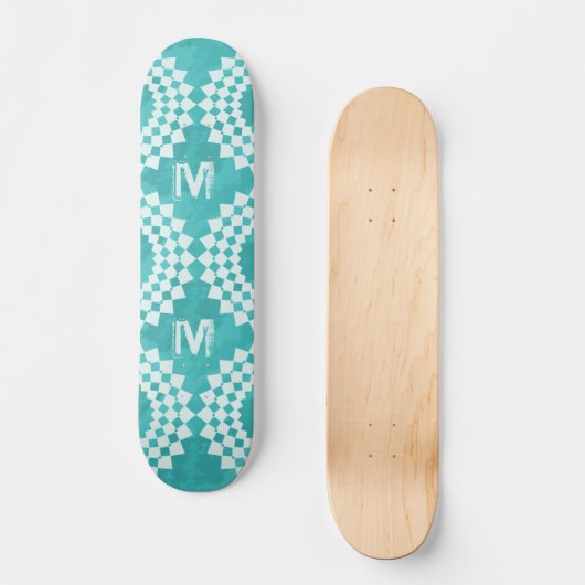 Modern Abstract blauw Monogram Persoonlijk Skateboard (Voorkant)