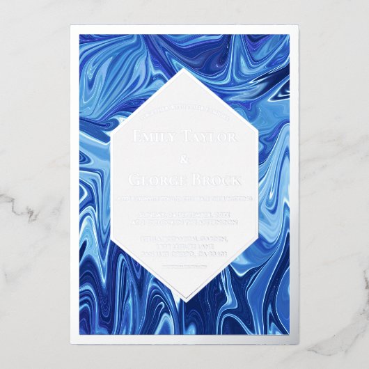 Modern Abstract blauw oliepennen met een zwevende  Folie Uitnodiging (Voorkant)