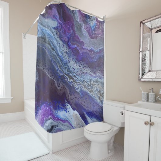 Modern abstract blauw, paars, grijs, wit douchegordijn (In situ)