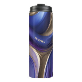 Modern Abstract-Blauw, Paarse en Gouden Thermosbeker